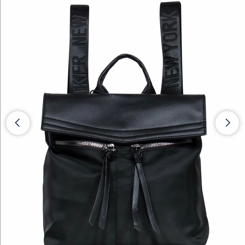 Botkier - Small Black Nylon & Pebbled Leather Backpack W/ Logo Straps